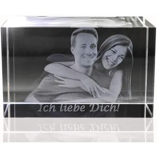 VIP-LASER | 3D | Glasfoto Kristall - Mit Deinem Familienfoto in 3D graviert | 3 Personen/Tier in 3D | Das persönliche Geschenk für die Ewigkeit wie Geburtstag, Valentinstag oder Weihnachten!