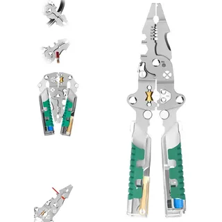 8 in 1 Abisolierzange mit Spannungsprüfer, Multifunktions-Schneid- und Ziehzange, Professionelle Abisolierzange Elektrische Zange für Drahtschneiden, Abisolieren, Crimpen, Reparaturwerkzeug
