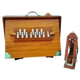 Shruti Box, 40,6 x 30,5 x 7,6 cm, reines Teakholz mit Kupferzunge, Fußpedal, Gigbag, natürliche Farbe, Musikinstrument gestimmt 440 Hz (432 Hz auf Anfrage)