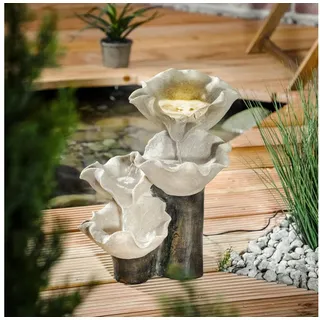 esotec Gartenbrunnen Solar Lotusblätterbrunnen +2farbiger LED-Beleuchtung Akku H38cm 101329, (Komplettset) grau