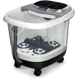 Costway Fußbad mit Massagefunktion & Duschfunktion, 500W Elektrische Fußbadewanne mit Heizung, Max. 48°C, 10-60 Min Timer, Shiatsu- & Rollenmassage, Fußbad Massagegerät auf Rollen (Grau)