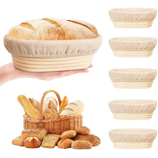 Gärkörbchen Oval aus 6 Stück, Mini Brot Backen mit Gärkörbchen Set, 6 Zoll Kleine Banneton Körbe, Zubehör für Brotbacken, Rattan-Gärkörbe für Teigaufgehung, Backzubehör für Brot