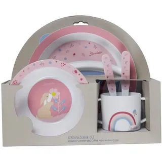 Sterntaler Geschirrset Hase Hanni - rutschfester Teller mit Unterteilung, Henkeltasse, Breischale, Löffel & Gabel - lebensmittelecht & robust - Geschenkidee für Babys und Kleinkinder, quarzrosa