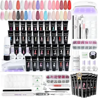 SAVILAND Hema-Free Poly Gel Nagel Set für Einsteiger: 36 Poly Gel Farben mit Slip Solution, Mini UV Lampe All in One Poly Nagelgel Kit für Nagelverlängerung, inkl. Maniküre Tools für Nageldesign