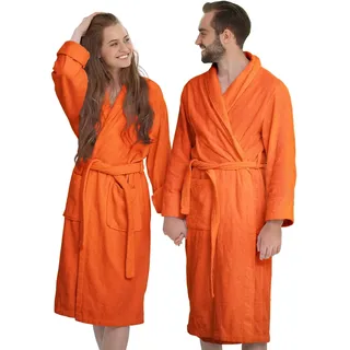 Banzaii Bademantel für Erwachsene, aus Frottee, super saugfähig, 100% Baumwolle, hochwertig, ultraweich, Bademantel mit Kapuze, Unisex für Herren und Damen | Größe L Orange - L