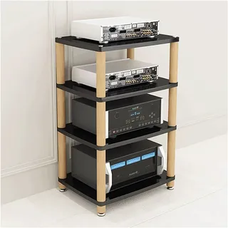 DUddTTW Audio-Rack, 2/3/4-stufiges Stereo-Rack, Audio-Geräte-Rack, Holz-Audio-Rack-Schrank, AV-Schrank, langlebige Edelstahlfüße, HiFi-Rack(Nero,4 Tier)