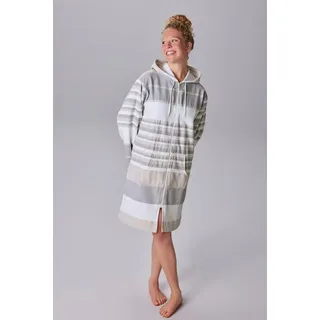 MY HOME Bademantel Melli, ideal für Sauna & Spa, Hotelbademantel, Morgenmantel, Midilänge, Walkvelours, Kapuze, Reißverschluss, Damenbademantel, Baumwolle, Polyester, gestreift beige 5XL