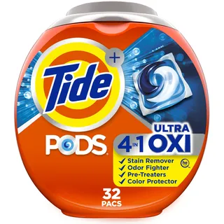 Tide PODS 4 in 1, Ultra Oxi, Laundry Detergent Liquid Pacs, 32 Count - Packaging May Vary