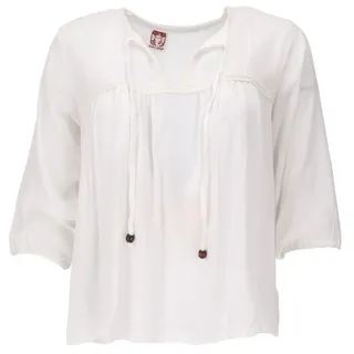 Guru-Shop Longbluse Luftige Boho Bluse, Maxibluse mit Spitze - weiß weiß