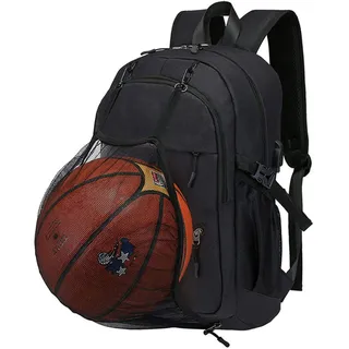 Hixingo Basketball Rucksack mit Ballnetz, Große Kapazität Drawstring Basketball-Rucksack Sport Turnbeutel Fußball Rucksack für Volleyball, Fitnessstudio, Outdoor, Reisen (48x29x14cm,Schwarz)
