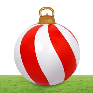 Aufblasbare Weihnachtskugeln, XXL Weihnachtskugeln Outdoor aus PVC, Wetterfeste Aufblasbare Christbaumschmuck Kugeln, Rote und Weiße Weihnachtsdeko für Garten, Terrasse, Vorgarten (60cm)