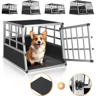 CADOCA Hundetransportbox Aluminium Hundebox Kofferraum robust verschließbar trapezförmig M 54x70x51cm Reisebox Autobox Tiertransportbox