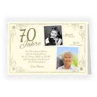 70. Geburtstag Einladungskarte in Beige im Design "Vintage" - Musterkarte