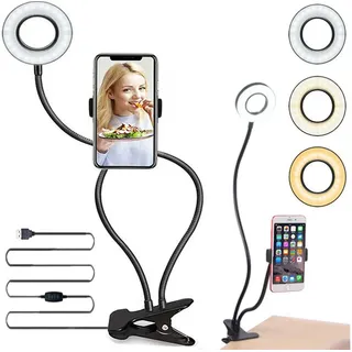 Retoo LED Ringlicht mit Stativ Selfie-Licht, Selfie-Lampe Schwanenhals Klemmlampe Handy Selfie Ring Licht Tisch Ringleuchte Live-Stream Makeup Fotografie YouTube Vlogs Dimmbare Tischringlicht 4"