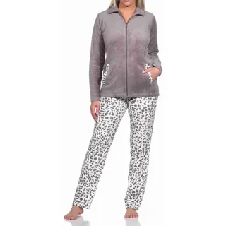 normann Damen Hausanzug Homewear aus Coralfleece im Animal Look, Farbe:braun, Größe:36/38 - 36-38