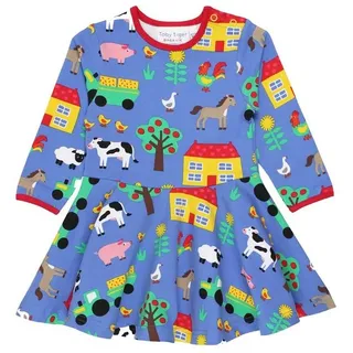Toby Tiger Skater Kleid mit Bauernhof Print in blau | Gr.: 92