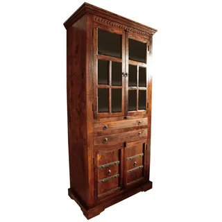 MASSIVMOEBEL24.DE Vitrine Akazie 95 x 50 x 195 cm Braun