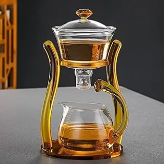 Vastate Faule Kungfu Glas teekanne eingestellt resistent Glas Tee Set Kaffee Set magnetische wasserumleitung rotierende abdeckungsschüssel halbautomatisch Tee Maker (Farbe : Crystal, Größe : Set)