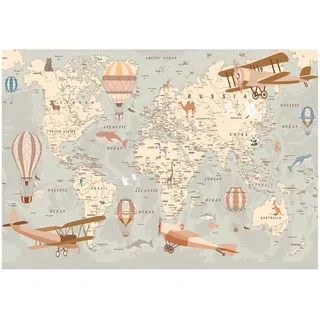 WallArena - Vlies Fototapete Kinderzimmer 104x70 cm Weltkarte Kinder Mädchen Jungen für Kinder - Fototapeten Tapeten für Kinder Kindertapete - Vliestapete Wandtapete Tapete 3D Effekt