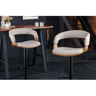 Riess-Ambiente Barhocker MANHATTAN - Retro beige Strukturstoff Massivholz mit Lehne drehbar höhenverstellbar