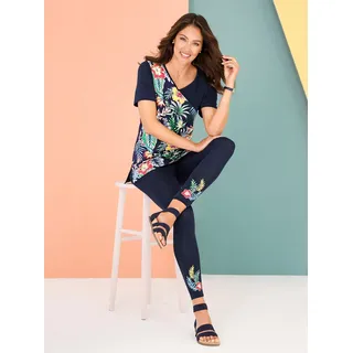 Hausanzug CLASSIC BASICS, Damen, Gr. 42, bunt (marine, türkis, bedruckt), 95% Baumwolle, 5% Elasthan, Homewear-Sets Hausanzug