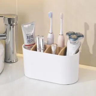 Zahnbürstenhalter, Zahnbürste Organizer mit Bambus Trennwände, 6 Fächer Multifunktional Elektrische Zahnbürste Halterung, Bad Organizer Anti-Rutsch,für Eitelkeit Countertop,Büro,Wohnzimmer (Weiß)