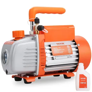 Vevor Vakuumpumpe 150W Unterdruckpumpe 1-stufig Klimaanlage Pumpe 100L/min Durchfluss 1440U/min Drehzahl 0,64/1,27cm SAE Einlass Vakuumgeräte 5Pa Motor aus reinem Kupfer HVAC/Auto Kältemittelaufladung