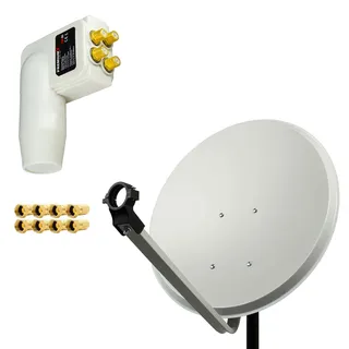 PremiumX Satelliten-Komplettanlage 60cm Satellitenschüssel SAT Antenne Satellitenantenne Quad LNB 8x F-Stecker bis 4 Teilnehmer
