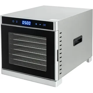Dörrautomat Edelstahl Dörrgerät mit Timer, 8 Tabletts und Lebensmittelklammer Dörrapparat 700W 35-75°C Trockner Dehydrator Obsttrockner für Gemüse Fleisch Blumen