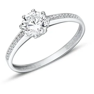 JEWLIX Verlobungsring 9K Weißgold Damenring Zirkonia Hauptstein und kleine Zirkonia VR0459-W silberfarben 56