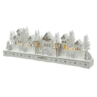 MARELIDA LED Weihnachtsdorf Winterdorf Winterlandschaft weiß L: 45cm Timer