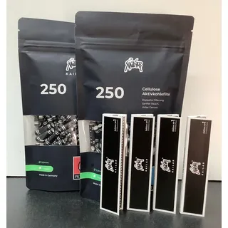 KAiLAR 2 Beutel - Cellulose Slim Aktivkohlefilter ø 6mm - 500 St. + 4x Blättchen