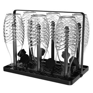 Rainsworth Flaschenhalter, (Silikon-Schutzhandschuh, Abtropfmatte und Deckelhalter, 6er Edelstahl Abtropfhalter, Abtropfständer Gestell inkl), kompatibel mit SodaStream Duo und gängige Wasserflaschen schwarz 6Flaschen