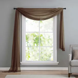 Querbehang Freihanddeko aus transparentem Voile, die ideale Ergänzung zu unseren Gardinen, 140x600, Braun, 560