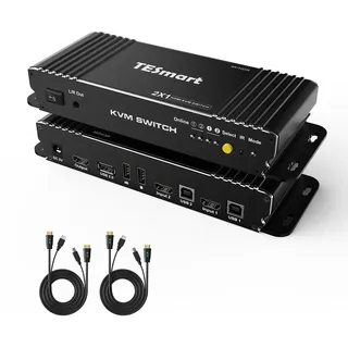 TESmart 2 Port HDMI KVM Switch 4K 3840x2160@60Hz 4:4:4 mit Tastatur und Maus Pass-Through 2 Stück 1,5m KVM Kabeln unterstützt USB 2.0 Geräte Steuerung von bis zu 2 Computern/Servern/DVRs-schwarz