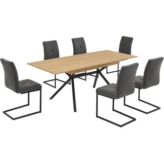 OTTO home Essgruppe OTTO HOME "Vendy, Esstisch ausziehbar plus 6 Freischwinger", naturfarben, B:44cm H:94cm T:61cm, ABS-Kunststoff, FSC-zertifizierter Holzwerkstoff, Melamin, Metall, Polywood, Sitzmöbel-Sets, Essgruppe, pflegeleichte Strukturstoff-Stühle, 