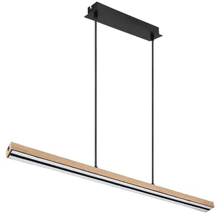 Zugpendelleuchte Pendelleuchte Holz Hängelampe Esstisch mit Memory Funktion, 3 Stufen Backlight Metall schwarz matt, 1x LED 30 Watt 1150 Lumen warmweiß, HxLxB 120x101,5x8,5cm