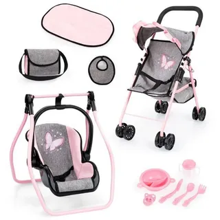 Bayer Design Buggy Set Schmetterling grau melange rosa NEU