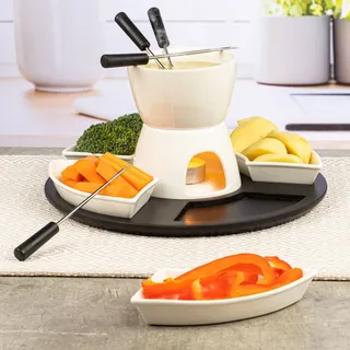 Hi Fondue-Set aus Keramik 11-teiliges Fondueset Käsefondue 24671 - Weiß/Schwarz
