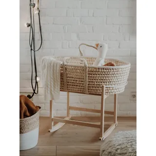 Stubenwagen, Moseskorb mit Gestell, Baby Moseskorb mit Schaukelständer und dreilagiger Matratze, Babybett