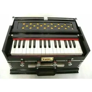 Brass India Professionelles Harmonium mit 4 Stoppern, Doppelbalg und 32 Tasten in Schwarz