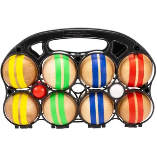 GICO Boccia Spiel aus Massivholz, gestreift mit 8 Kugeln, Durchmesser 7 cm. Made in EU - 3015