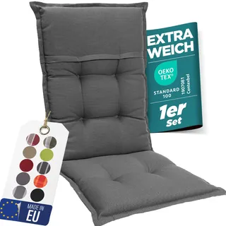 gardisun Gartenstuhlauflagen Hochlehner I Extra Dicke Sitzauflagen I Made in EU I Polsterauflagen für Hochlehner Gartenstuhl I Auflagen mit hoher Lichtechtheit I 1er Set I Grau