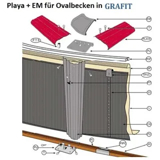 Gre Handlauf-Set für Ovalbecken breit+ TPL Schutzkappen in grafit , H 132 cm