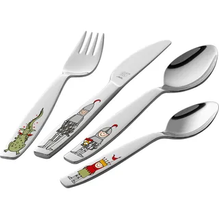 Zwilling Ritter Eckbert Kinderbesteck-Set, 4-teilig, mit bunten Ritter Motiven, Für Kinder ab 3 Jahren, 18/10 Edelstahl, Silber [plastikfreie Verpackung]