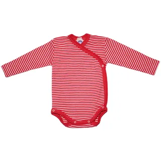 cosilana Langarm Baby-Wickelbody aus Bio Wolle / Seide Geringelt Rot 50/56