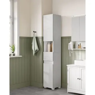 VASAGLE Badezimmerschrank, Badschrank, Badezimmermöbel mit einer Schublade/2 Schubladen, verstellbare Ablagen, offenes Fach - Weiß