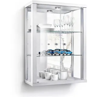 K-Möbel Hängevitrine Weiß, Glas, 2 Fächer, Rechteckig, 60x80x25 cm, Wohnzimmer, Wohnwände, Vitrinenschränke