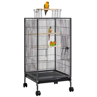 Vogelvoliere Vogelkäfig Papageienkäfig Vogelhaus mit Holzstangen und Rollen