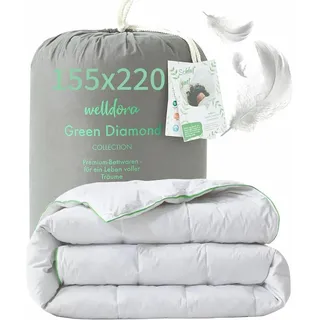welldora Komfort Bettdecke 155x220 Sommer | 100% Extraweiche Federn & Daunen | Allergiker | Dünne leichte Sommerdecke Daunendecke 155x220 aus Baumwollmischung ohne Lärm, Federdecke geeignet, RDS Zertifiziert